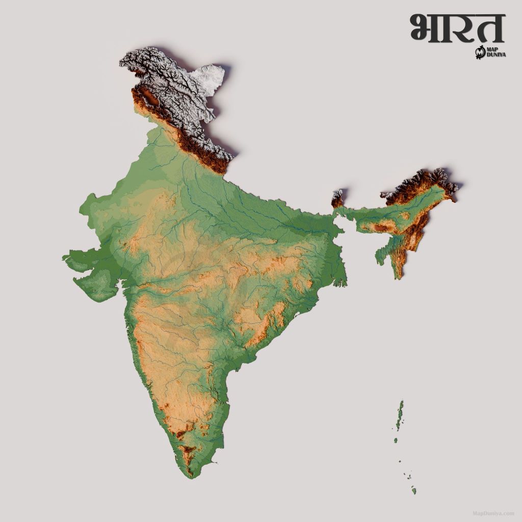 Physical Map of India with Major Rivers